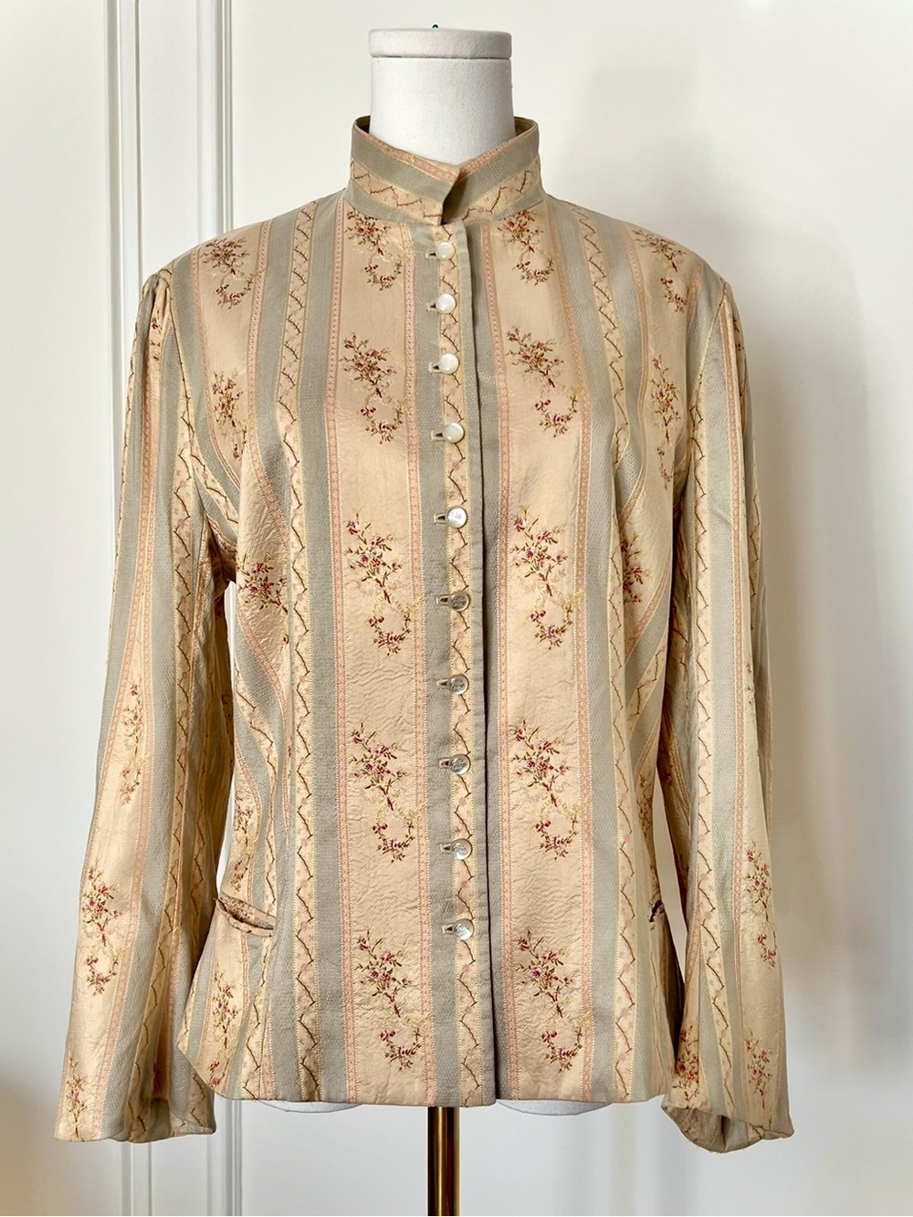 Ralph Lauren SS2003 Silk Jacquard Floral Stripe Blazer Victorian RLL Size XL